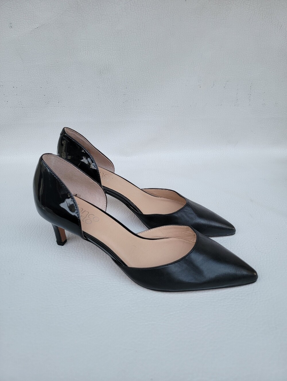 Franco Sarto Black Leather Pointed Toe Wedge Slip On Pump Women's Shoes 7.5M The